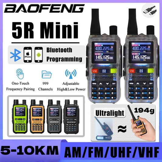Baofeng UV 5R Mini Full Band Walkie Talkie Bluetooth Programming AM Wireless Copy Frequency 999CH Type-C Portable Ham Radio
