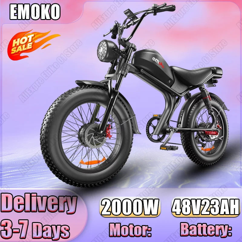 2000W Motor Electric Bicycle 48V23AH Lithium Battery Electric Bike Hydraulic Brake Motorcycle 20*4 Inch Fat Tire Mountain E-bike