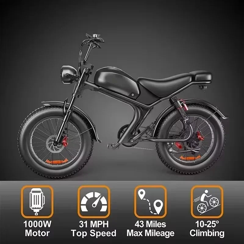 2000W Motor Electric Bicycle 48V23AH Lithium Battery Electric Bike Hydraulic Brake Motorcycle 20*4 Inch Fat Tire Mountain E-bike