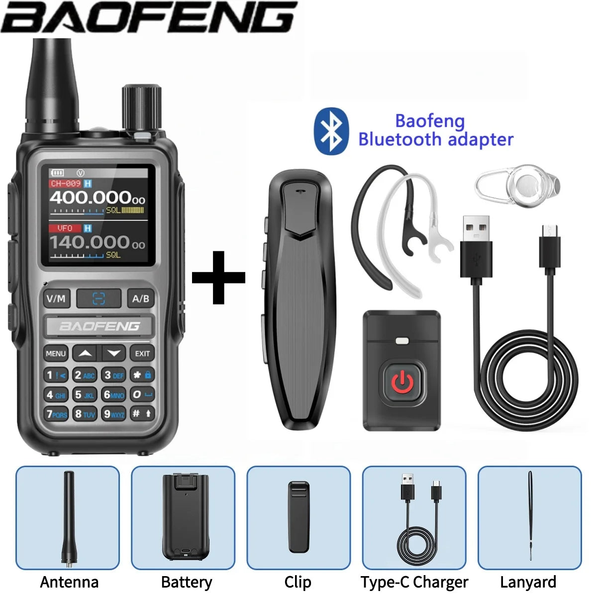 Baofeng UV 5R Mini Full Band Walkie Talkie Bluetooth Programming AM Wireless Copy Frequency 999CH Type-C Portable Ham Radio