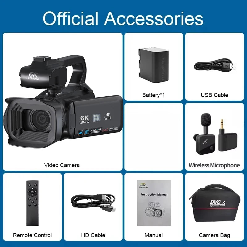 6K Professional Video Camera for Photography 18X Digital Zoom Night Vision Vlogging Camera 64MP WiFi Livestream Webcam Camcorder