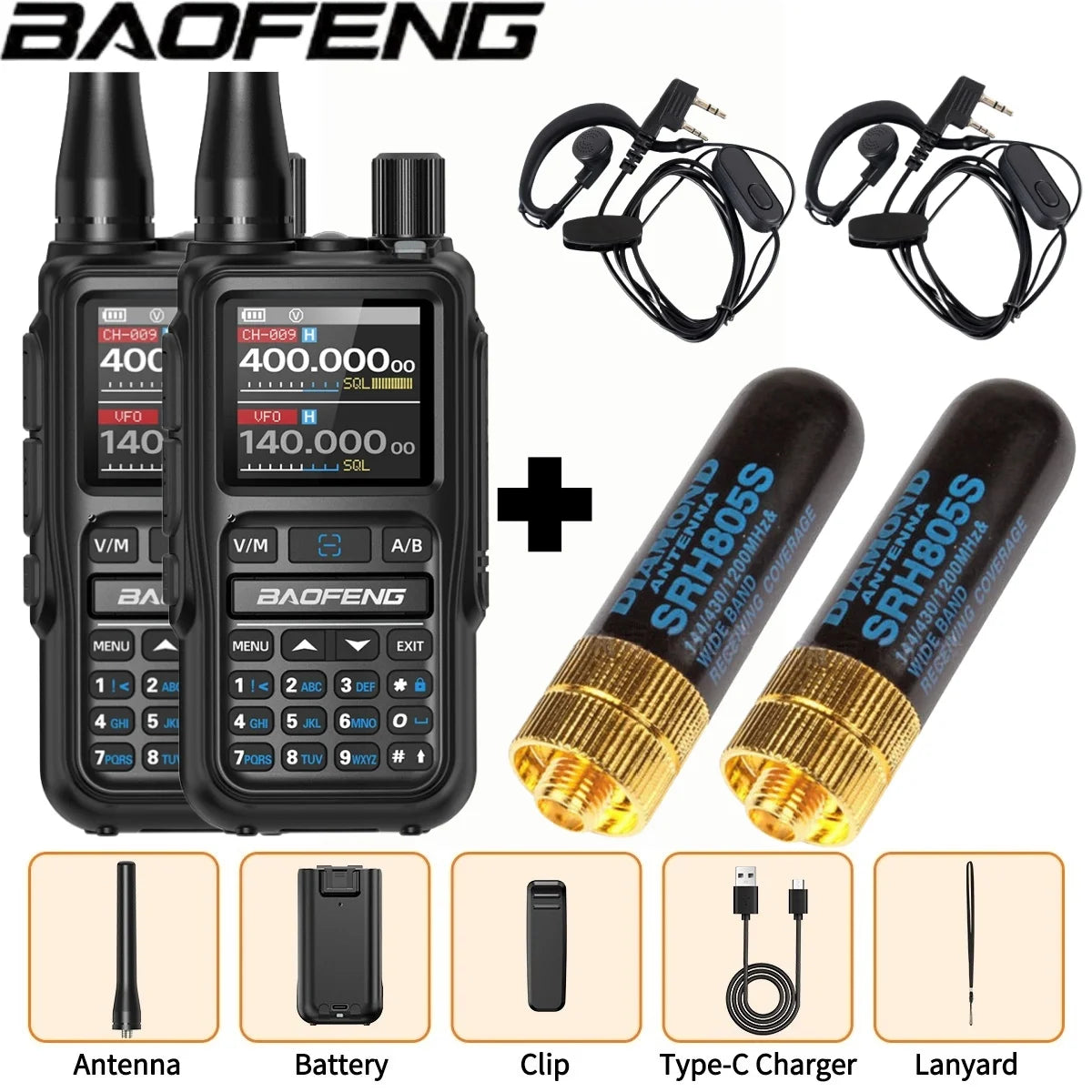 Baofeng UV 5R Mini Full Band Walkie Talkie Bluetooth Programming AM Wireless Copy Frequency 999CH Type-C Portable Ham Radio
