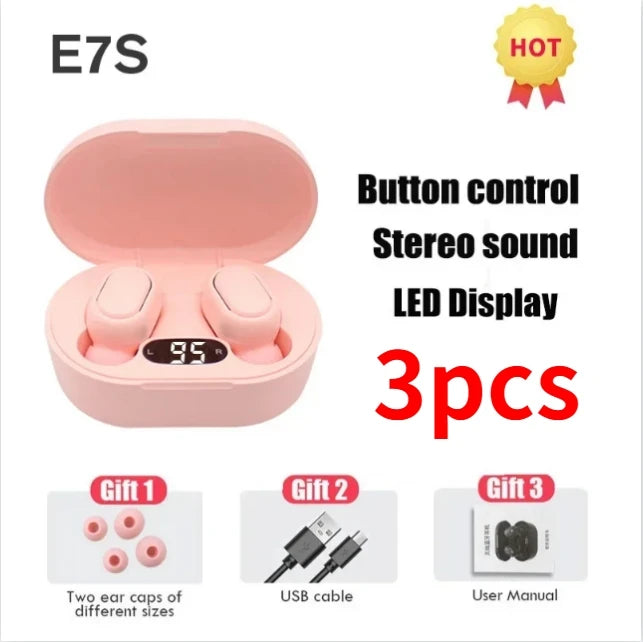 E7S TWS Wireless Headphones Bluetooth earphone Control Sport Headset Waterproof Microphone Music Earphone Work On All Smartphone