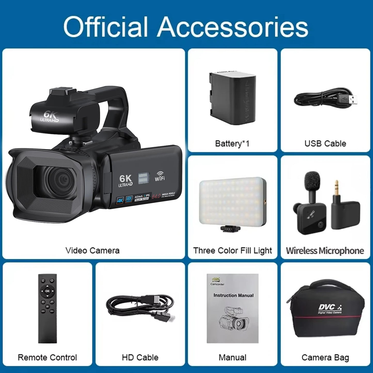 6K Professional Video Camera for Photography 18X Digital Zoom Night Vision Vlogging Camera 64MP WiFi Livestream Webcam Camcorder