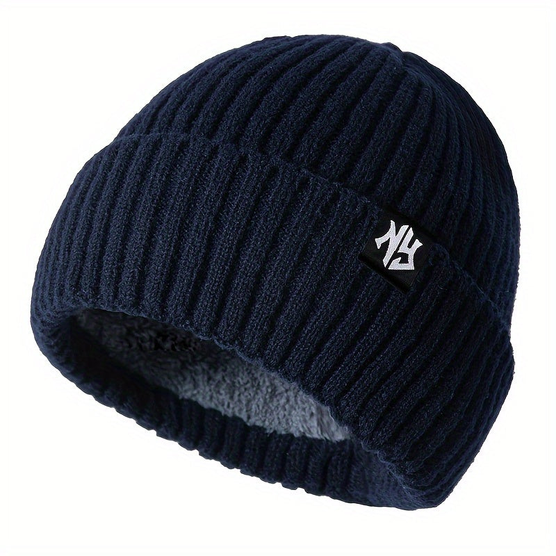 Unisex Thick Fleece-Lined Beanie - Thick Warm Winter Hat with NY Logo, Soft Stretchy Lightweight Design for Men & Women, Outdoor Cold Weather Essential, Ideal Gift for Friends & Family, Hat, Cold Weather Gear, Minimalist Fash