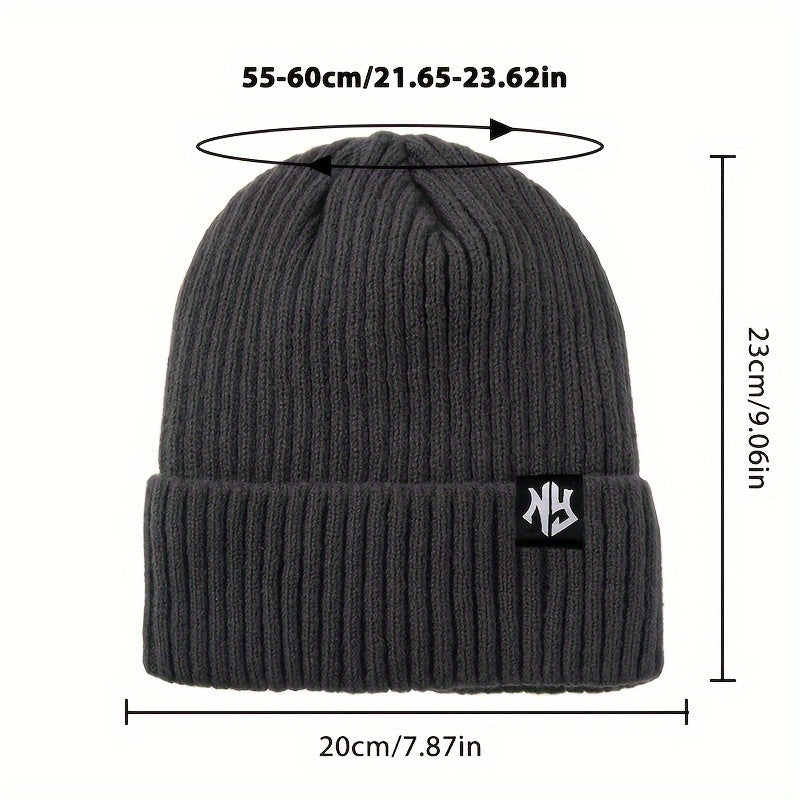 Unisex Thick Fleece-Lined Beanie - Thick Warm Winter Hat with NY Logo, Soft Stretchy Lightweight Design for Men & Women, Outdoor Cold Weather Essential, Ideal Gift for Friends & Family, Hat, Cold Weather Gear, Minimalist Fash