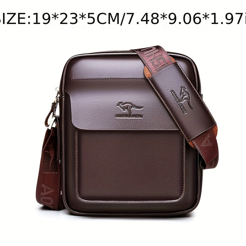 DOSHENG Men's Stylish Black Synthetic Leather Crossbody Bag - Adjustable Strap, Multi-Compartment Business Casual Satchel with Embossed Dinosaur Logo for Office Use, Versatile Crossbody Bag | Stylish Men's Accessory | Metalli