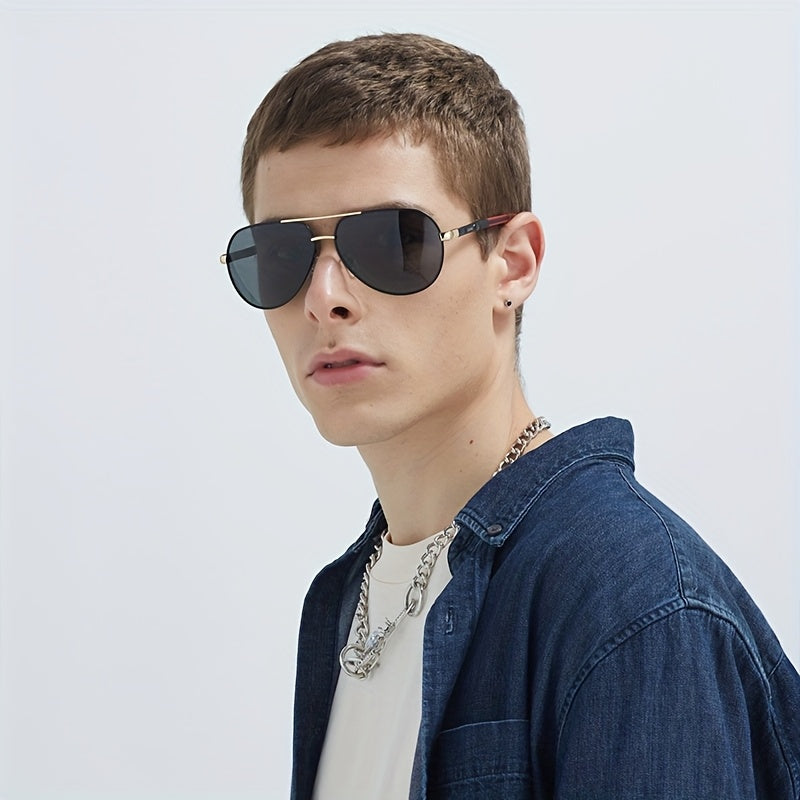 cookshark Men'S Pilot Fashion Glasses - Lightweight Retro Style with Black Frame & Red Accents, TAC Lenses for Travel, Business, Casual Wear - Includes Case & Microfiber Cloth, Travel Eyewear, Stylish Eyewear, Durable Eyeglas