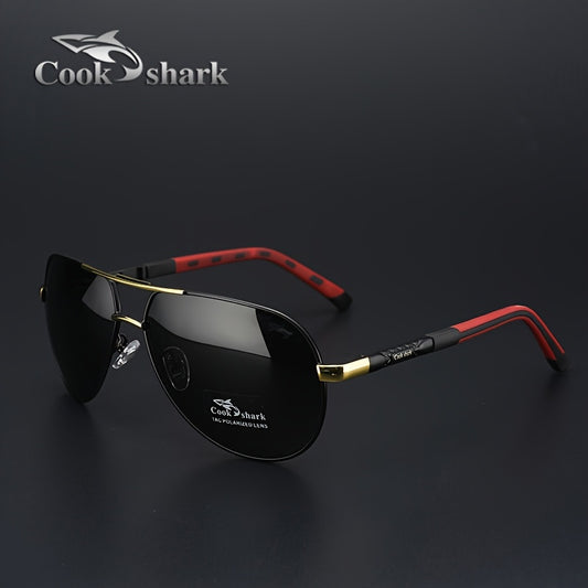 cookshark Men'S Pilot Fashion Glasses - Lightweight Retro Style with Black Frame & Red Accents, TAC Lenses for Travel, Business, Casual Wear - Includes Case & Microfiber Cloth, Travel Eyewear, Stylish Eyewear, Durable Eyeglas